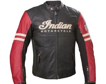 Zwart en rood Indiaas echt rundlederen motorjack voor heren van TrendTribeStorePK