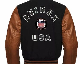 Varsity bomberjack van wol en leer - streetwear-stijl VS