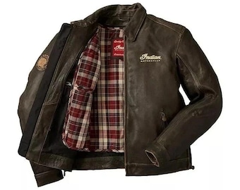 Indisch bruin rundlederen motorjas heren | Biker met uitneembare voering van TrendTribeStorePK
