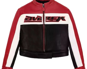 NEW Women's Avirex Cropped Moto Racing Leather Jacket | Cowhide Biker Style | NWT by TrendTribeStorePK