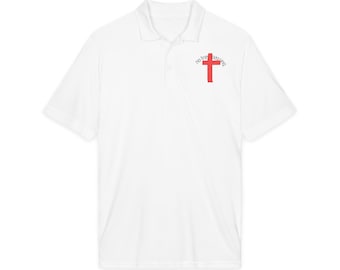 Polo blanco para hombre con logo bordado de la Cruz Roja "Ningún árbol se queda atrás".