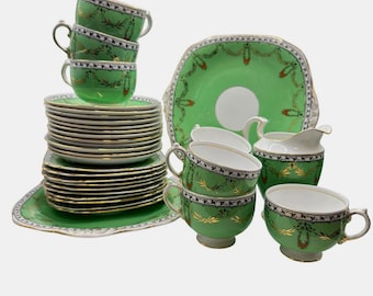 Vintage Grosvenor Ye Olde English Tea Set | Art Deco China Replacements, Cups, Saucers