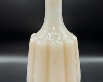 Vintage Opaline Milk Glass Vase with Ribbed Design Mid Century Decorative