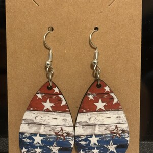 Rustic Red White & Blue Flag Teardrop Earrings – Handmade Patriotic Jewelry for 4th of July, Memorial Day, USA Pride