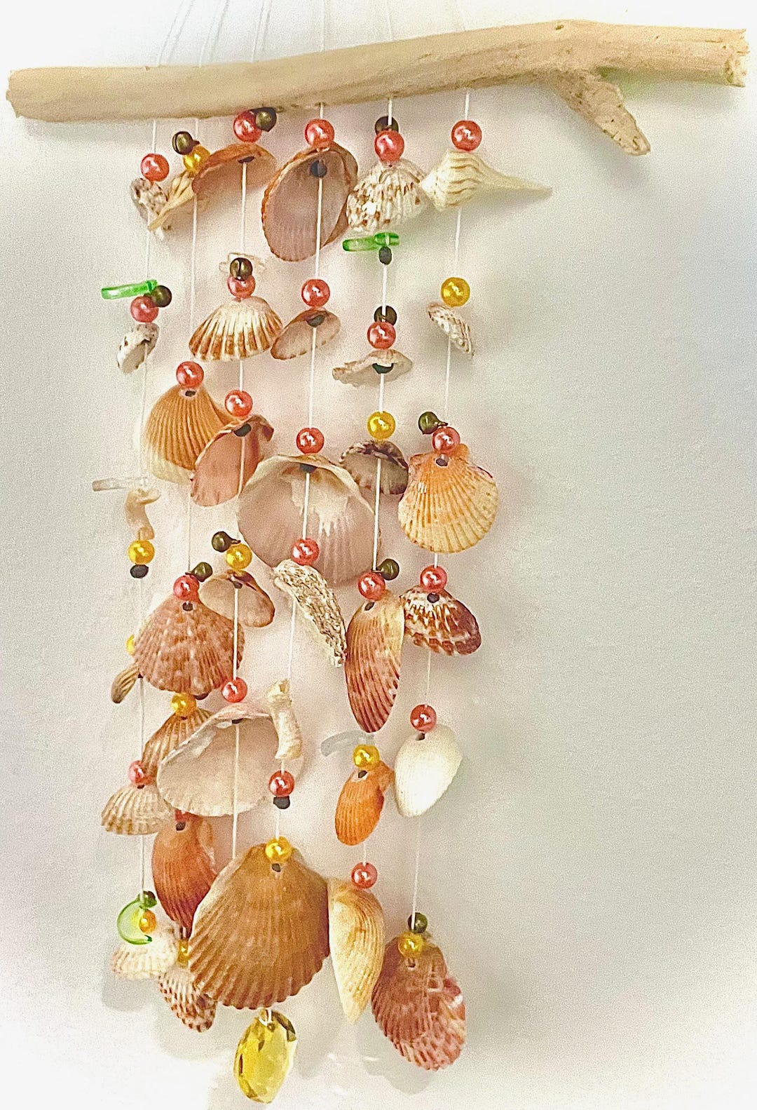 Bell Made From Shell Handcrafted Shell Pot Chime: Orange Scallops, Crystal Prism, Bronze ...