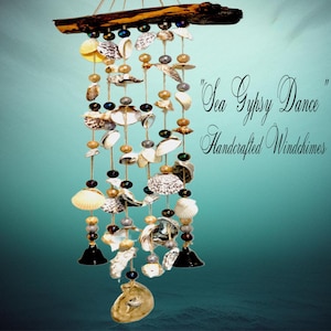 Sea Gypsy Shell windgong: drijfhout, zeeglas, kustdecor cadeau eindeloze zomer haaientand