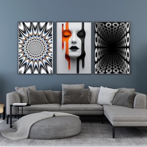 Set of 3 Hypebeast Wall Art Prints – Kaws, 8 Ball & Star Design Posters, Trendy 3D Room Decor Bundle – Digital Download