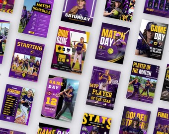 Softball Social Media Kit Canva Templates | Sports Instagram posts bundle | Game Day Graphic, Team Schedule | Editable Best Selling Template