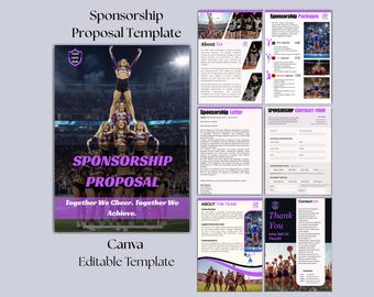 Cheer Team Sponsorship Proposal Template | Cheerleading sports Proposal | Athlete team Sponsor Package | Fundraising template | Canva