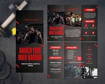 Gym Trifold Brochure Template: Editable Fitness, Diet Canva Design (A4, Digital Download)