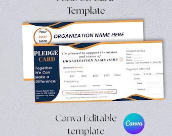 Nonprofit Pledge Card Template | Editable Donation Card | Fundraising Campaign | Nonprofit Fundraising Donation Cards | Canva Design