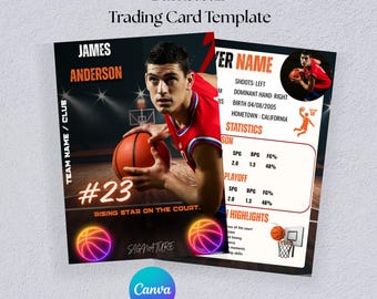 Basketball Trading Card Template | Custom Sports Card | Player Trading Cards | Sports,Youth Team Cards | Editable Basketball Card | Canva