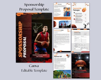 Plantilla de propuesta de patrocinio de baloncesto / Presentación de evento deportivo / Niveles de patrocinio / Paquete de torneo / Carta de solicitud de donación / Canva