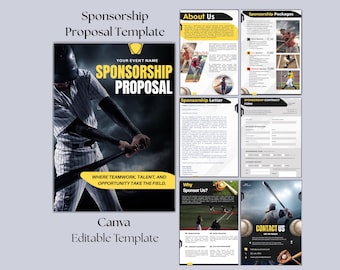 Plantilla de propuesta de patrocinio deportivo / Paquete de patrocinio de béisbol / Recaudación de fondos editable para equipos / Niveles de patrocinio y formulario / Equipo juvenil / Canva