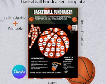 Plantilla para recaudación de fondos de baloncesto, Colorea mi balón de baloncesto, Folleto de recaudación de fondos, Rastreador de donaciones, Elige una fecha para donar, Recaudación de fondos de equipo, Canva
