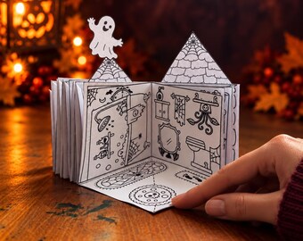 Foldable Haunted House Paper Craft, Spooky house paper template, pre decorated 10-Page Color Cut and Fold Halloween Activity, DIY craft PDF