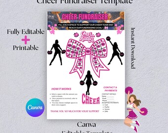 Cheer Fundraiser Template | Fill my cheerbow | Cheerleading Fundraiser | Printable Donation Tracker, Cheer Team Fundraising | Canva editable