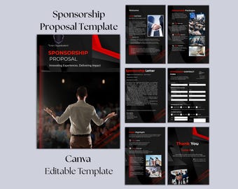 Propuesta de patrocinio de eventos / Plantilla de recaudación de fondos / Formulario de patrocinio / Presentación editable en Canva / Eventos corporativos / Niveles de patrocinio