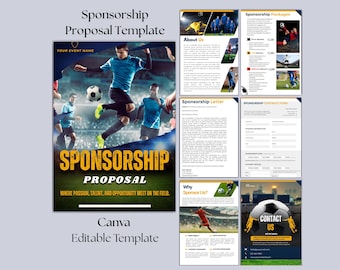 Plantilla de propuesta de patrocinio de fútbol / Paquete de patrocinio deportivo / Evento de fútbol / Recaudación de fondos para equipos juveniles / Carta y formulario de patrocinio / Canva