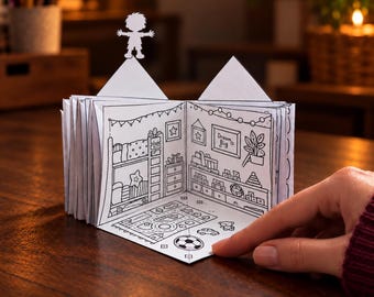 Foldable Paper House Template, 10 Room Printable Coloring Craft, pre decorated rooms, DIY paper craft ready for colouring (A4 PDF)