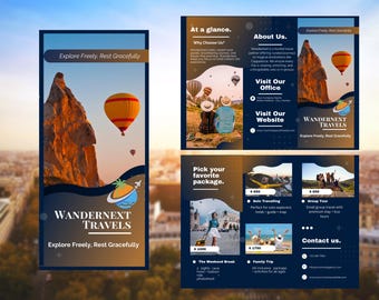 Plantilla de folleto de viaje editable: folleto tríptico para viajes vacacionales (plantilla de Canva, A4, descarga en PDF)