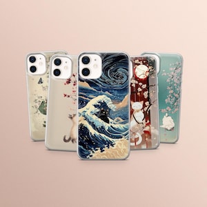 Black Cat Phone Case: Japanese Ocean Wave Art, iPhone, Samsung, Pixel