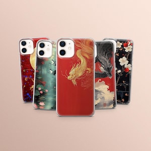 Funda para teléfono con diseño de dragón japonés: cubierta de gel TPU suave