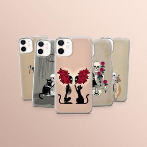 Witchy Cat Skeleton Phone Case: Eerie Gothic Art, Soft TPU Gel