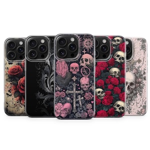 Skull Collage Phone Case Thorny Rose Cover for iPhone 17 Pro 15, 14, 13 12 Samsung S25 Edge S24 Fe, A56, A36 A16, A15 Pixel 9 Pro XL, 8A 7 6