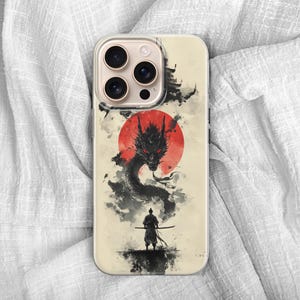 Funda para teléfono con diseño de dragón samurái japonés: Llamas y sombras, gel de TPU suave
