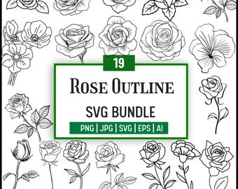 Minimalist Rose SVG Bundle: Floral Umriss Clipart für Cricut (Digitaler Download
