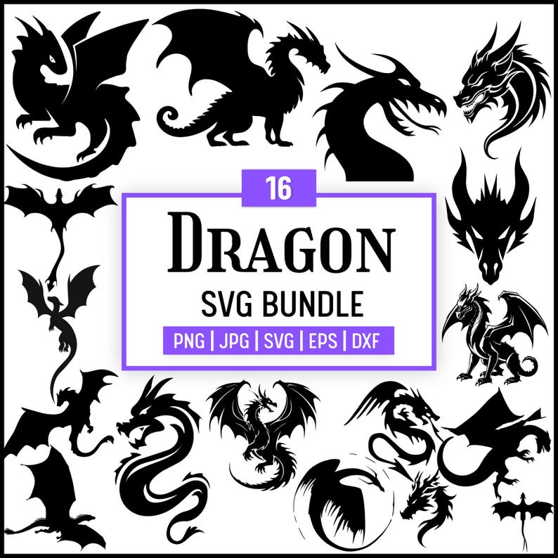 Dragon SVG Bundle: Silhouette Clipart for Cricut (commercial Use ...
