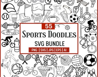 Sports Doodle SVG Bundle: Clipart, Game Day Illustrations (PNG, SVG)