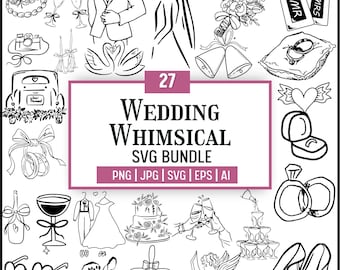 Whimsical Wedding SVG Clipart Bundle: Illustrations, Icons, Doodles (Digital Download)