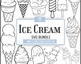 Eistüte SVG: Süße Clipart, Vektor und Umriss (digitaler Download)