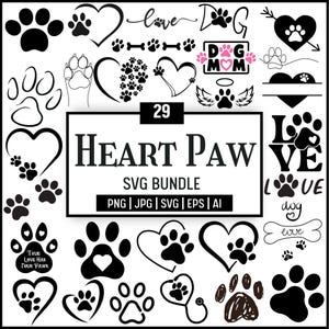 Paw Print Svg,Paw Print svg Bundle,Dog Mom Svg,Animal Paw Svg,Custome Heart Paw svg,Paw Print Clipart Silhouette,Paw Print Cut File,Paw Svg