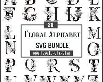 Floral Alphabet SVG: Botanical Monogram Letter Cut Files (Instant Download)