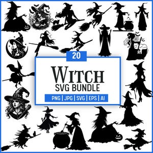 Hexe SVG Bundle: Halloween Clipart, Cut Files für Cricut (Instant Download