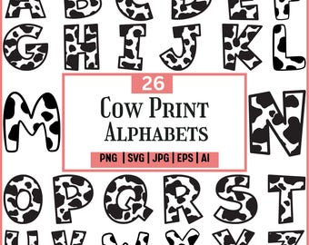 Cow Print Alphabet SVG, Animal Font (Digital Download)