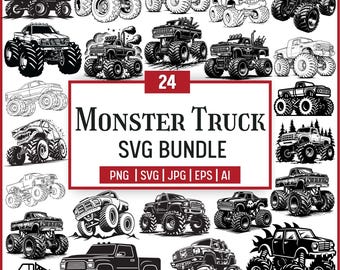 Paquete SVG de Monster Truck: Archivos de corte Cricut, imágenes prediseñadas (descarga instantánea)