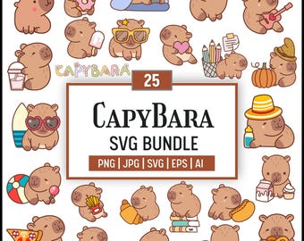 Cute Capybara SVG Bundle,Capybara Digital Stickers,Kawaii Capybara Clipart,Instant Digital Download for Cricut & Silhouette,Illustration