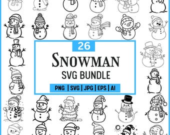 Pacchetto SVG pupazzo di neve: clipart natalizie invernali, disegni per sublimazione delle festività, file digitali (download immediato)