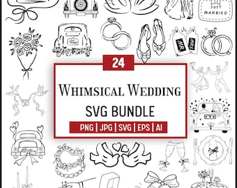 Whimsical Wedding SVG Bundle: Line Art Doodles, Invitation Clipart (Instant Download)