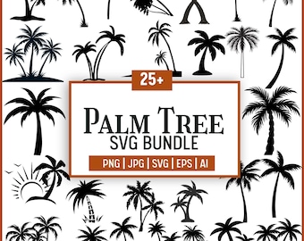 Paquete SVG de palmeras: Clipart de playa tropical (descarga digital)