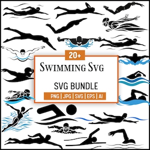 Swimming SVG Bundle: Swimmer Cut Files for Cricut & Silhouette (Digital Download)