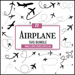 Airplane Path SVG Bundle: Heart Silhouette Designs (Digital Download