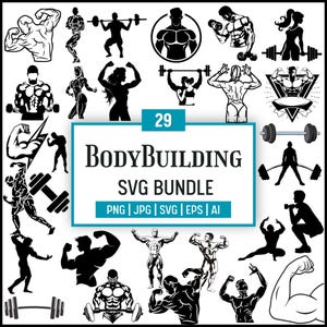 Bodybuilder Svg Bundle,Bodybuilder Clipart,Bodybuilder Silhouette,Weights Svg,Fitness Gym power,Clipart for cricut and silhouette,Muscle Svg