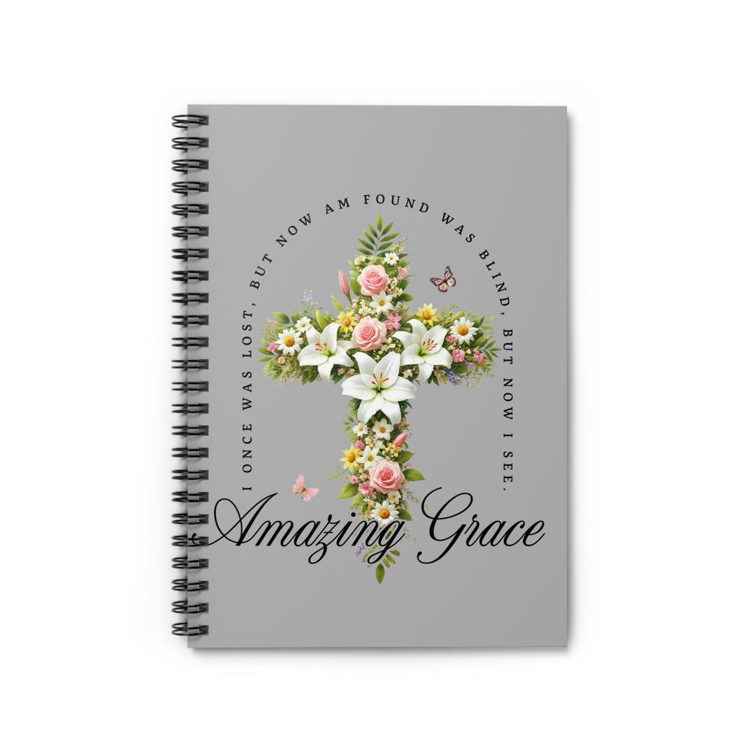 Amazing Grace Floral Cross Spiral Notebook | Christian Journal Ruled - Etsy
