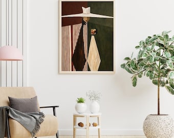 Minimalist Abstract Figure Digital Wall Art, Modern Vintage Illustration Poster, Dark Aesthetic Artwork, Download Printable Art