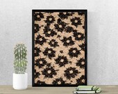 Minimalist Floral Abstract Wall Art Printable, Neutral Botanical Pattern Poster, Modern Beige Black Flower Wall Decor Digital Download